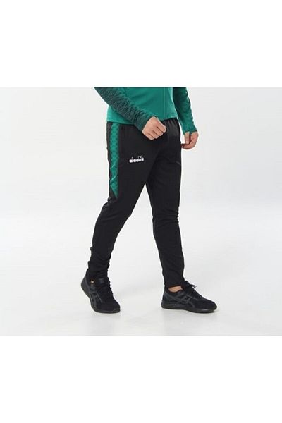 Diadora بنطال رياضي رجالي من الليكرا باللون الأسود والأخضر