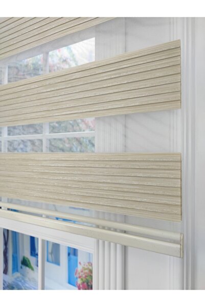 ypyeniperde Sütlü Kahve Pliseli Simli Zebra Perde