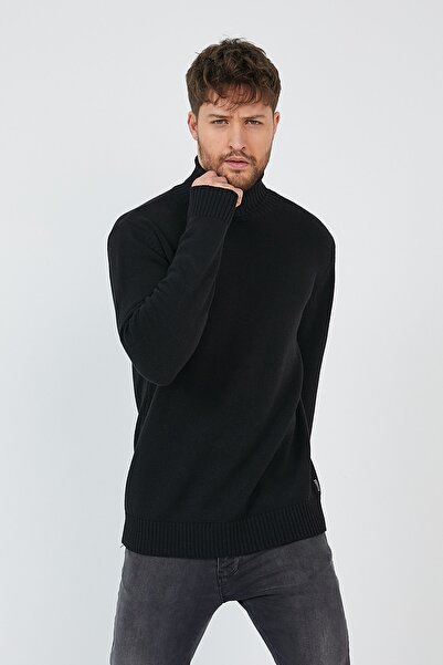 Matte Helsinki Men's Turtleneck Black Plain Knitwear Sweater