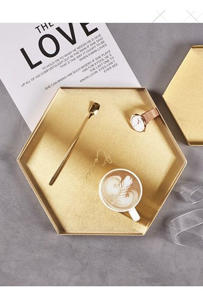 Vox Art Gold Presentation Tray - Metal -17x10 Cm -1 PieceHexagonal Gold Tray