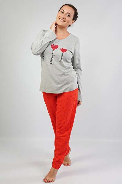 Espuar Kadın Büyük Beden Uzun Kollu Desenli Pijama Takımı Xl-4xl