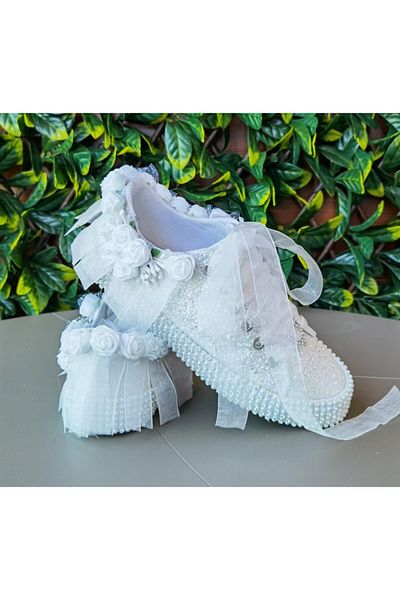 Ayakkabı Tutkusu Stilo ® Bridal Shoes Plain White Pearl White Flower Glitter