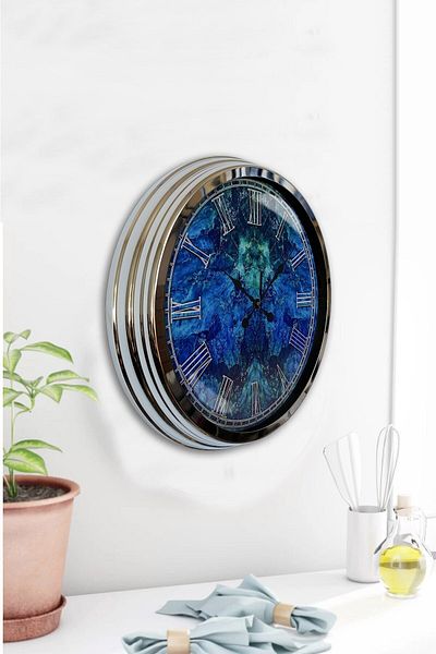 Kasva Concept Cadou Decorativ 40 Cm Crom Metal Albastru Ceas de Perete