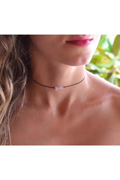 TakıConcept Terazi Burcu Pembe (GÜL) Kuvars Doğal Taşlı Choker Kolye