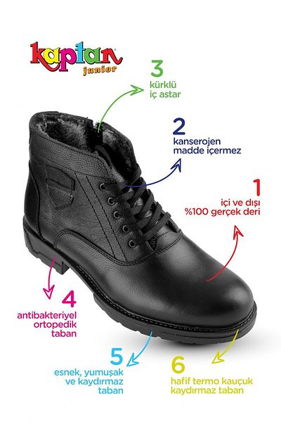 KAPTAN JUNIOR Γνήσιες Δερμάτινες Χειμερινές Ανδρικές Μπότες με Γούνα Εσωτερικά Mfre 230