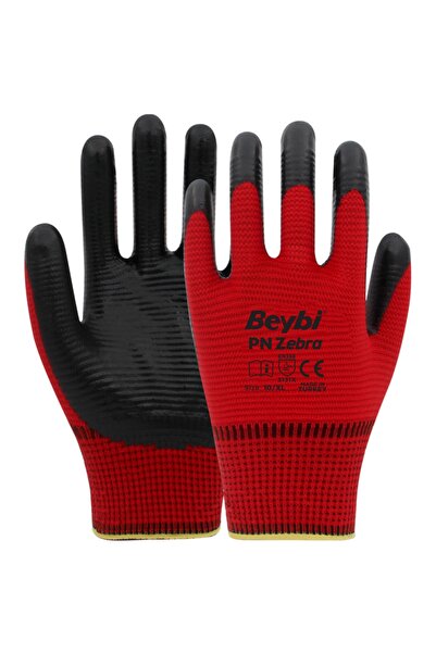 Beybi Pn Zebra Polyester Knitted Nitrile Gloves No:10-12 Pairs