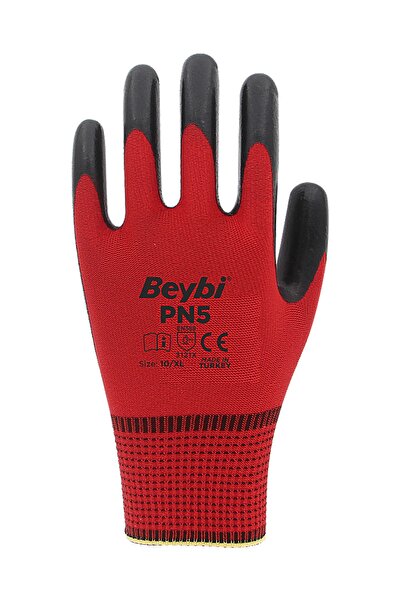 Beybi Pn5 Polyester Knitted Nitrile Gloves-Red-No:10 - 1 Pair
