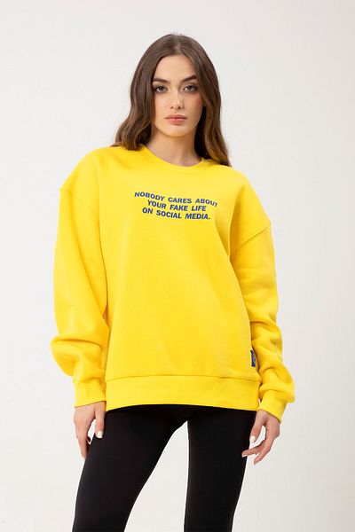 Eazy Co Eazy Fake Life Oversize Unisex Yellow Crew Neck Thick Sweatshirt
