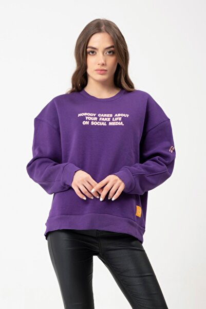 Eazy Co Eazy Fake Life Oversize Unisex Фіолетовий Світшот з товстим коміром