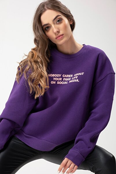 Eazy Co Eazy Fake Life Oversize Unisex Фіолетовий Світшот з товстим коміром