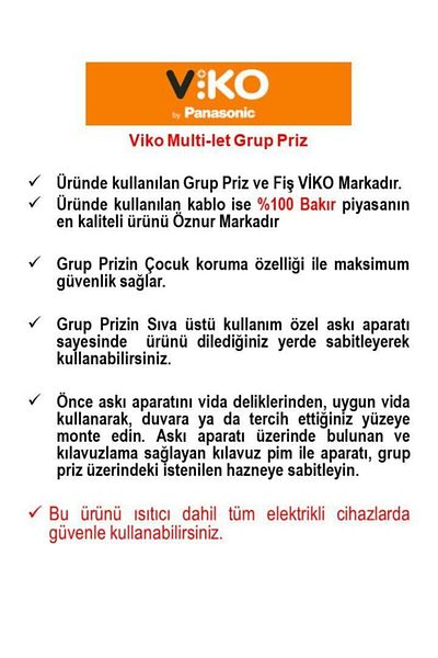VİKO Quality 3-Piece Group Socket Grounded Child Proof - 20 Meter Cable (ÖZNUR)