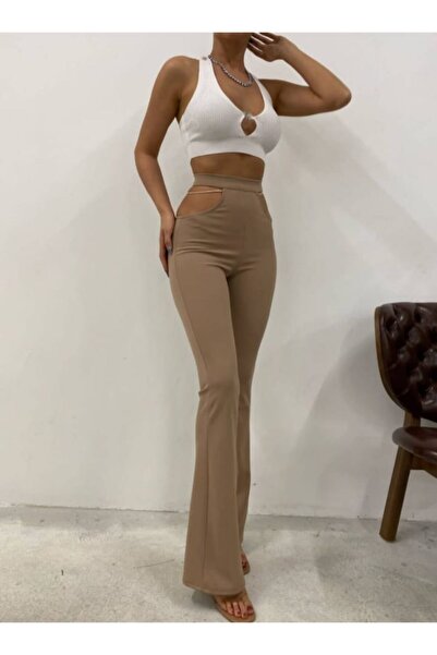 Afiş Butik Vizon Bel Dekolteli Taş Detaylı Pantolon