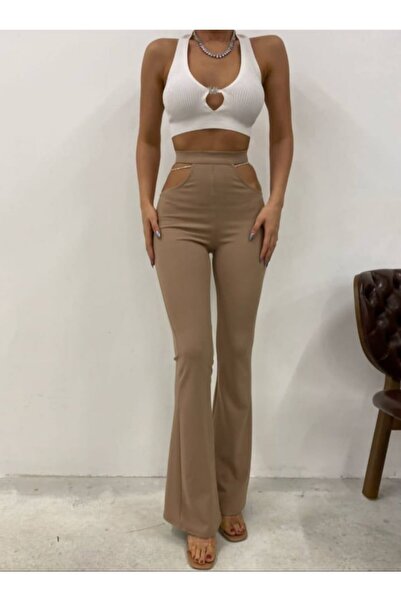 Afiş Butik Vizon Bel Dekolteli Taş Detaylı Pantolon