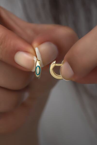 Nereze 925 Ayar Gümüş Mineli Gold Minik Halka Küpe