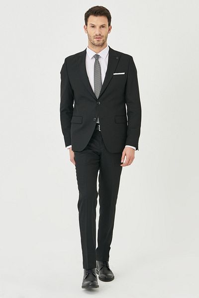 ALTINYILDIZ CLASSICS Men's Black Slim Fit Slim Fit Straight Swallow Collar Suit