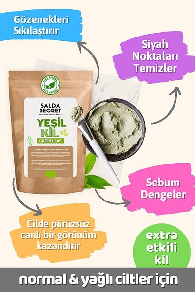 Salda Secret Green Clay Natural Face Mask 250 Gr X 2 Powder - Clay Mask - Indian Healing Clay