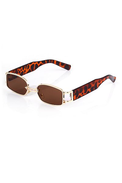 Angel Eyes Brown Matte Glass Gold Frame Bone Leopard Handle Sunglasses