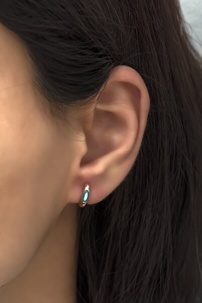 Nereze 925 Ayar Gümüş Mineli Rose Minik Halka Küpe