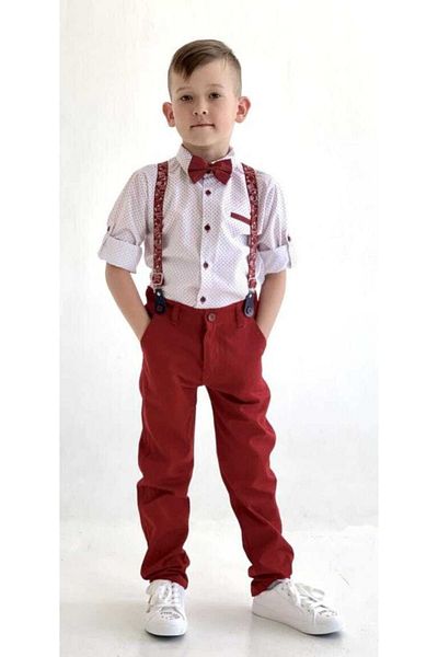 ABİYEKİDS Boy's Combination with Strap and Bow Tie Claret Red Suit Aby0013