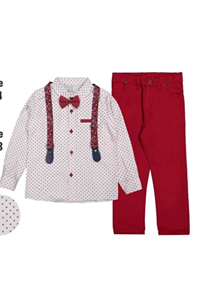 ABİYEKİDS Boy's Combination with Strap and Bow Tie Claret Red Suit Aby0013
