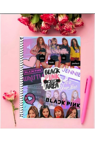 animeandyourworld Black Pink Notebook 1 Piece Special Design A4 Size Wired Striped Notebook 21*29 Cm