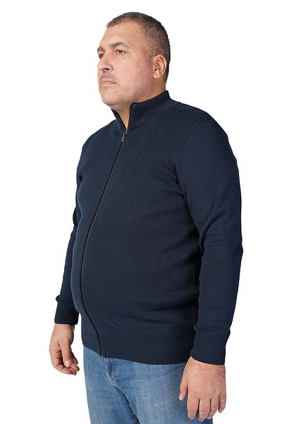 Trist Star Ανδρική ζακέτα με φερμουάρ 100% βαμβακερή γιακά μεγάλου μεγέθους Navy Blue Stand-up Trıst-2107