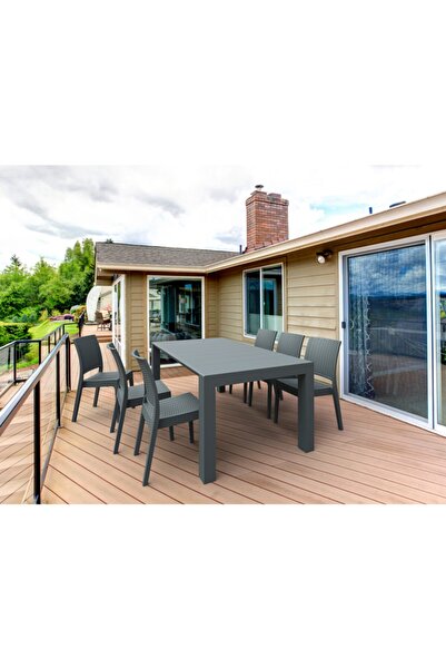 Siesta Koyu Gri Balkon Bahçe Cafe Restoran Florida Plastik Rattan Sandalye