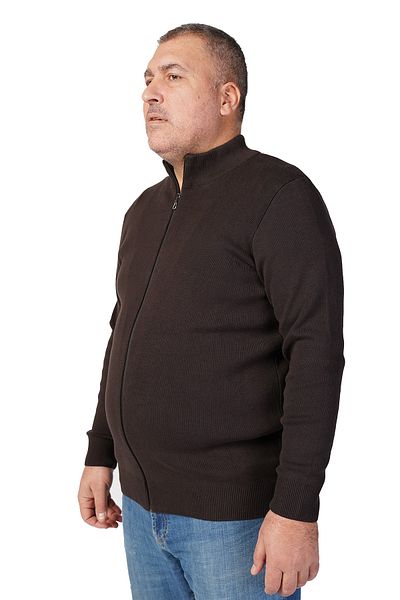 Trist Star Large Size Brown Stand Collar Zippered 100% Cotton Men's Cardigan Trist-2107