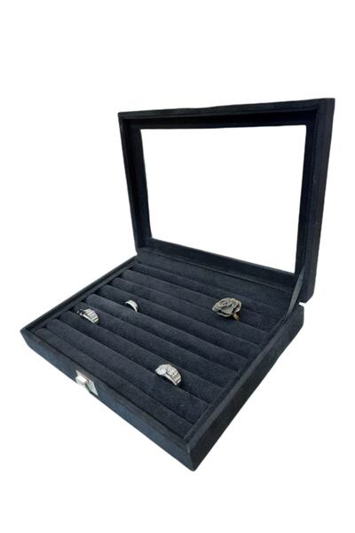 STAND MARKET Ring Box Sausage Model Glass Alcantara Black 17*24
