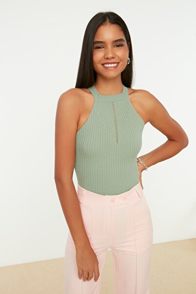 Trendyol Collection Miętowa bluzka basic z dekoltem typu halter TWOSS20BZ0123