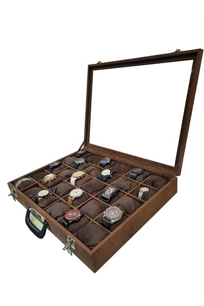STAND MARKET Watch Bag 30 Pieces Glass Brown Alcantara