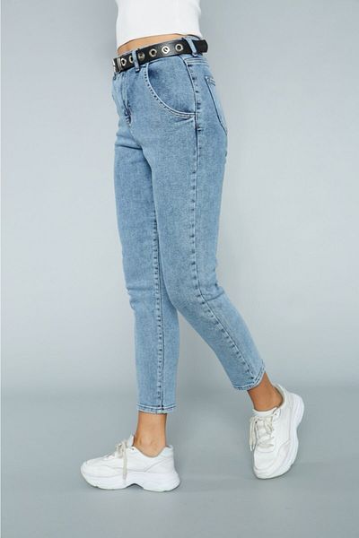 Bella denim Pantalon albastru cu talie înaltă Mom Jean