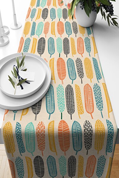 Nish & Royal Digital Printed Special Design Suede Runner with Leaf Pattern on...