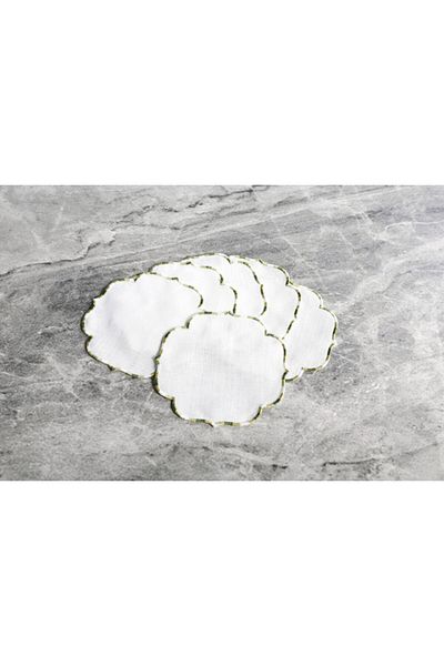 caka home design 6 Pack Green Cocktail Napkins - Lola Embroidery and Linen Effect