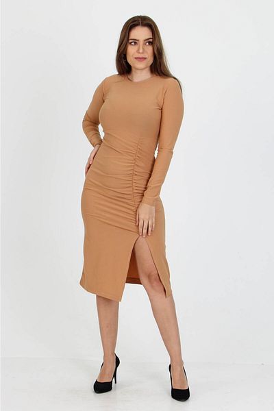 Neşeli Butik Γυναικείο πλεκτό κρεπ φόρεμα με λεπτομέρεια μίντι μήκους Shnz11