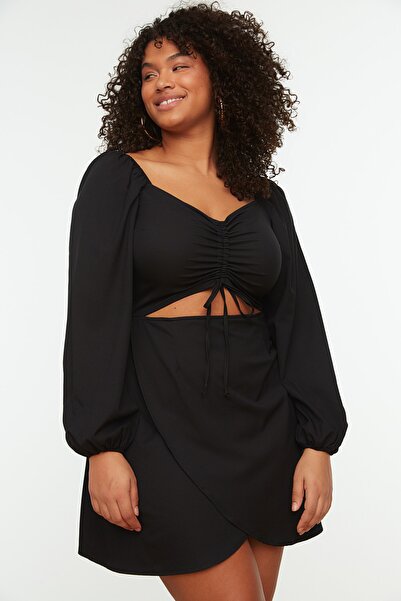 Trendyol Curve Μαύρο Λεπτομερές Υφαντό Φόρεμα TBBSS22AH0101