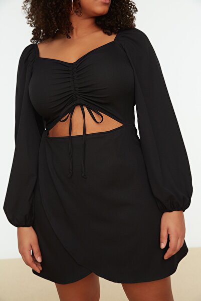 Trendyol Curve Μαύρο Λεπτομερές Υφαντό Φόρεμα TBBSS22AH0101