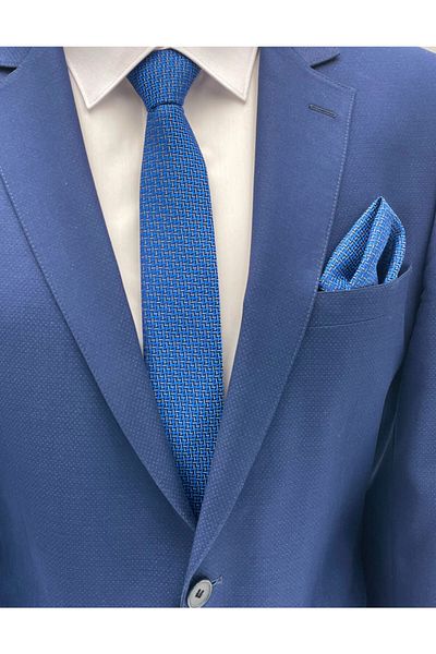 Brianze Blue Navy Patterned Tie Handkerchief Set