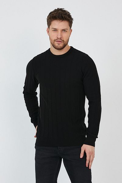 COOL TARZ Черен мъжки плетен пуловер с кръгло деколте - trz21722r02l