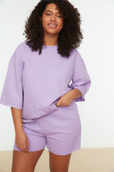Trendyol Curve Große Größen in Pyjama-Set - Lila - Unifarben