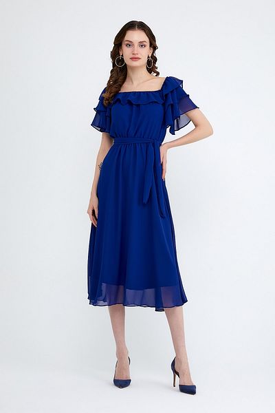 ADASTYLE Guler Armen, Sifon, Shooting, Rochie Saks Blue 2020