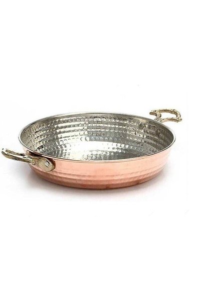 Ensa Shop Copper Frying Pan Set with Tin-Coated Interior and Brass Handle, 3-Piece Set, 14/16/18