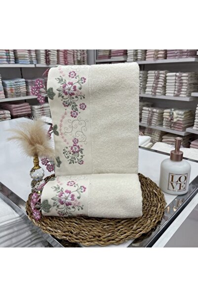 Karacan 50*85 Daisy Krem Güpürlü Havlu 2li