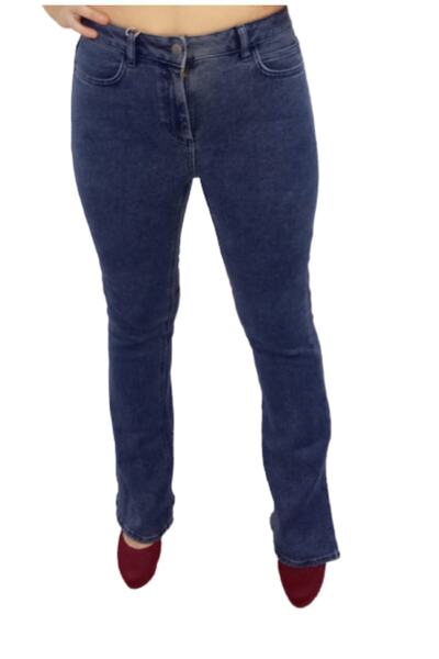 ZY BUTİK Blue Spanish Jeans Trousers Legs with Slit Detail