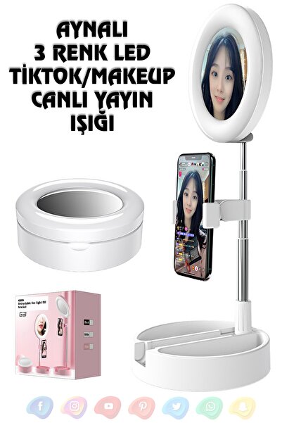Phonextra Masaüstü Aynalı Usb Led Halka Işık 3 Mod Tiktok Makeup Makyaj Canlı...