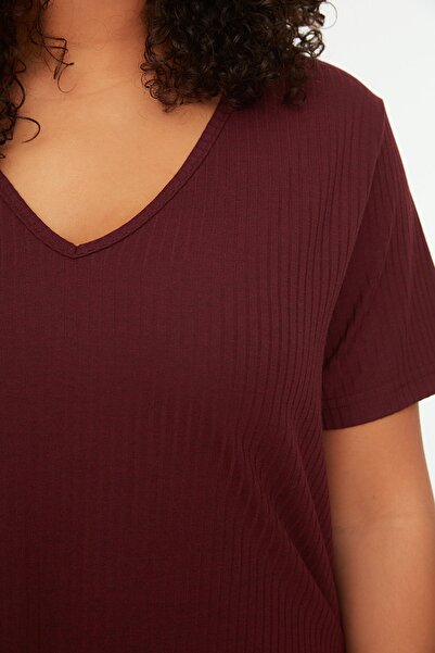 Trendyol Curve Bordó Camisole Capri hosszúságú kötött pizsama szett TBBSS22PT0238