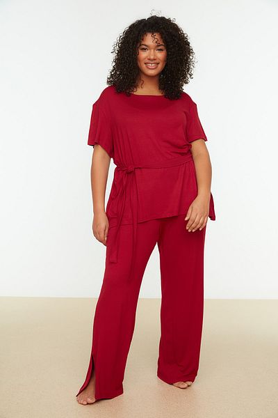 Trendyol Curve Große Größen in Pyjama-Set - Bordeaux - Unifarben