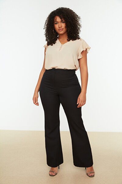 Trendyol Curve Černé široké kalhoty
