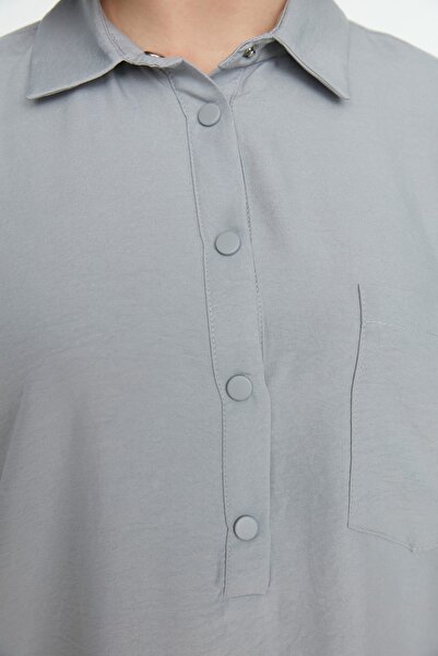 Trendyol Modest Grauer Half-Pat-Anzug aus Tunika-Hose mit weitem Bein und Druckknopfverschluss TCTSS22US0081