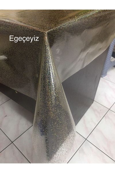 Neşe 0.22 Mm Thickness - Glittery PVC Tablecloth, Gold Color Transparent Floor